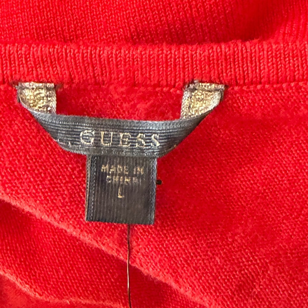 Guess Allison One Shoulder Sweater Womens Large Rhubarb Red Long Sleeve NEW - Picture 2 of 6